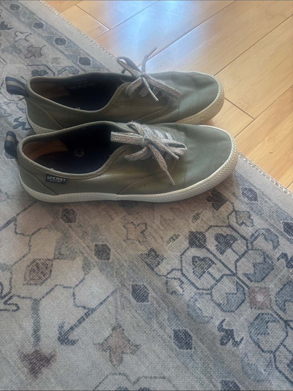 Sperry Olive Canvas Slip-On Boat Shoe with White Sole